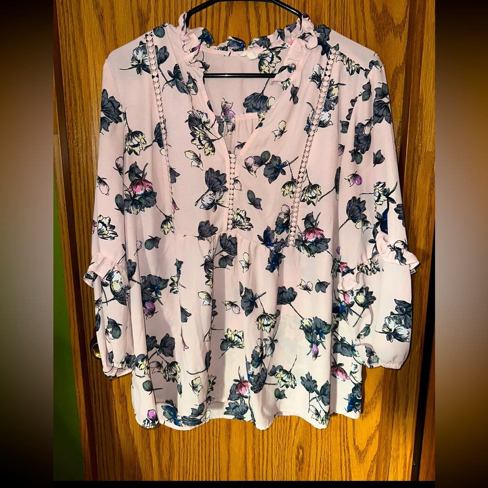 Pink Floral Maurice's Button Front Blouse